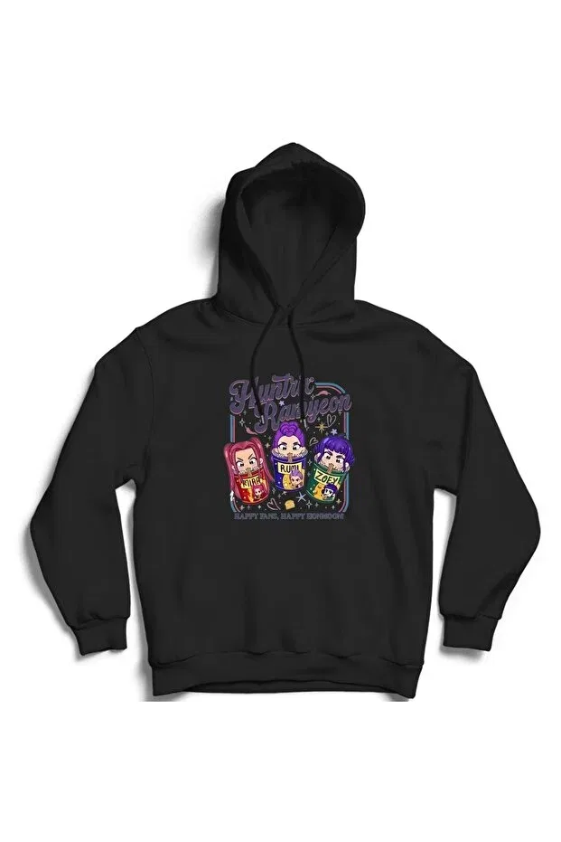Детское худи для девочек с принтом Huntrix Ramyeon K-Pop Demon Hunters Noodle The Fame, Black