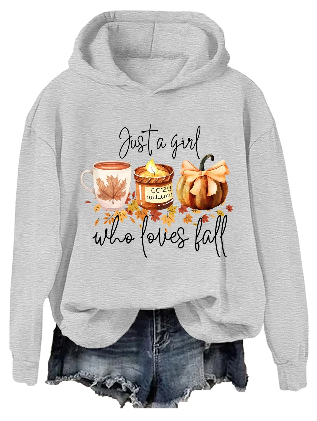 Женский свитшот с принтом Just A Girl Who Loves Fall, Grigio