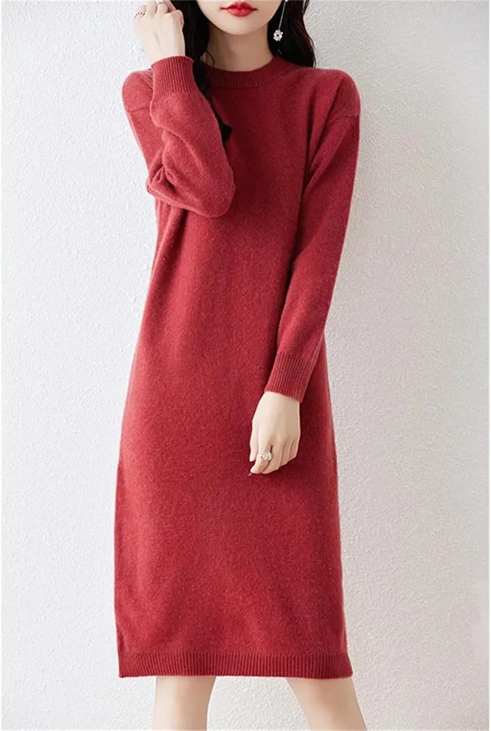 Женское платье-свитер из шерсти O-neck, Brown Gray — фото 4