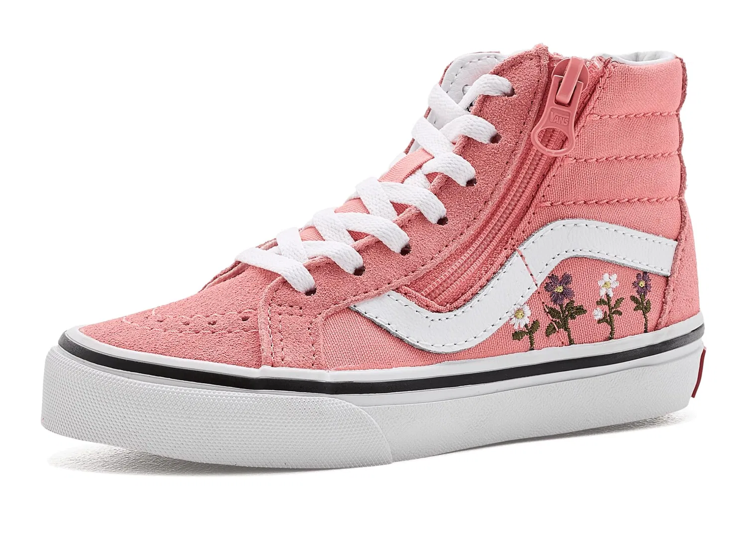 Кроссовки Sk8-Hi Reissue Side Zip (для маленьких детей) Vans Kids, Floral Embroidery Sunset Blush Pink — фото 2