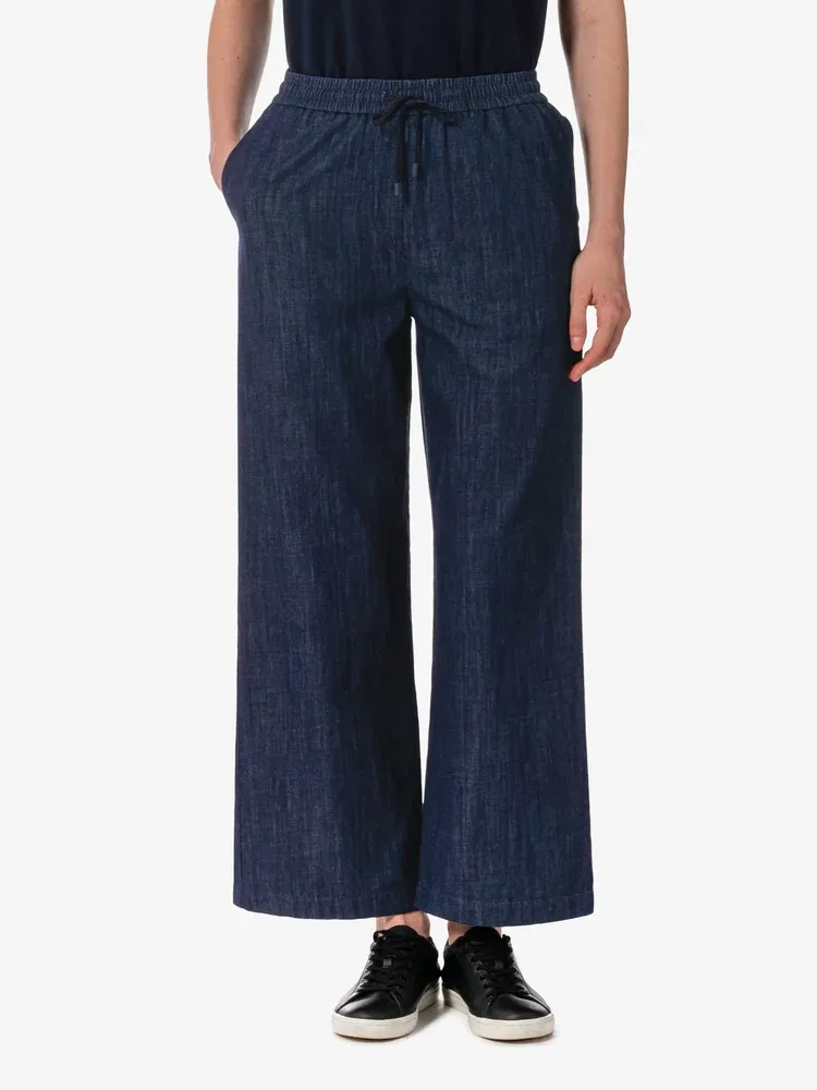 Брюки LACOSTE Navy из льна, широкие, с эластичной талией — фото 2