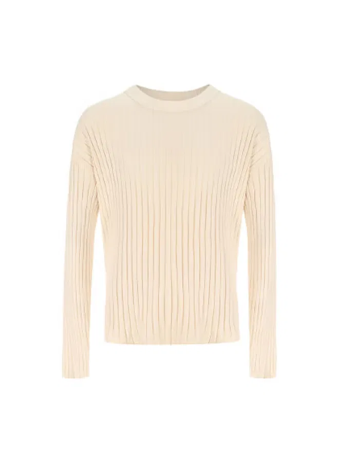 Свитер с полосами relaxed stretch cotton-blend long sleeve knit Zara, бежевый