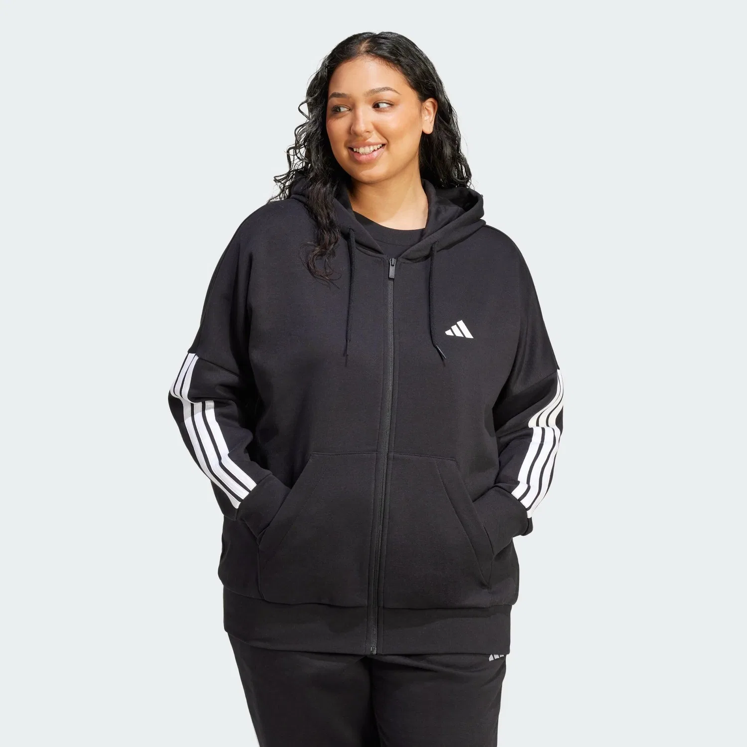 Женское худи с длинным рукавом Essentials 3-Streifen Full-Zip Fleece Kapuzenjacke Adidas, Schwarze Weiss