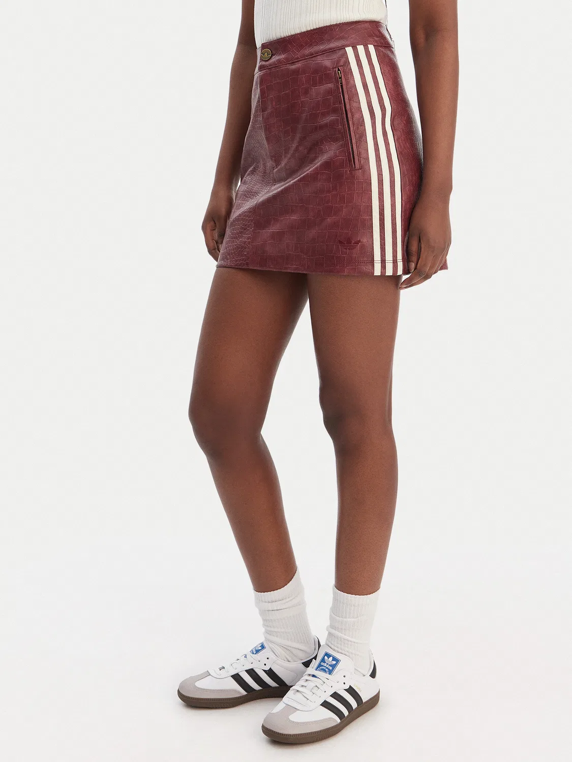 Женская юбка из искусственной кожи стандартного кроя Pleather Adidas, темно-красный