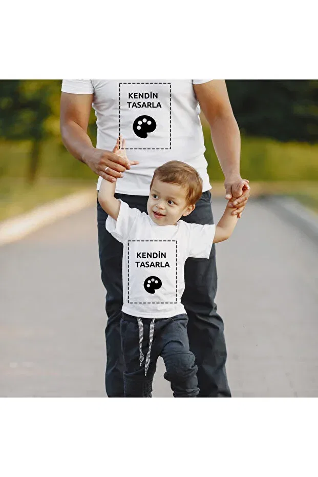 Детская футболка с принтом Father Son T-Shirt Personalized Print Naturél, White