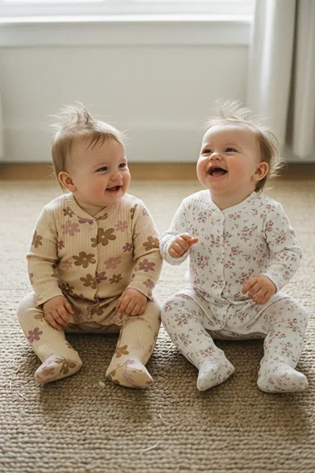 Детский комплект боди-комбинезонов для девочек 100% хлопок Enia Baby, Beige — фото 4