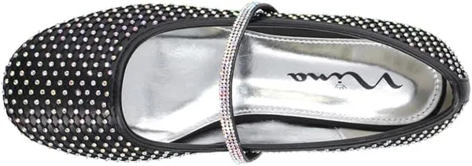 Детские балетки для девочек с принтом Nina Kids Black Rhinestone Mesh Ballet Flats NINA, Black — фото 4