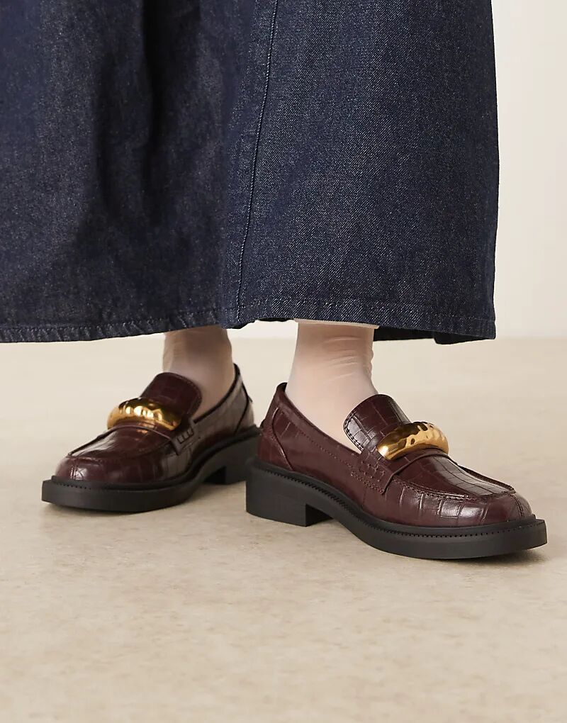 Коричневые лоферы с отделкой Mistral от ASOS DESIGN с крокодиловой кожей