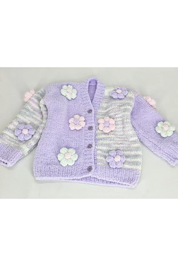 Детский кардиган для девочек с принтом Hand Knitted Soft Plush Cloudy Evitle, Lilac — фото 2