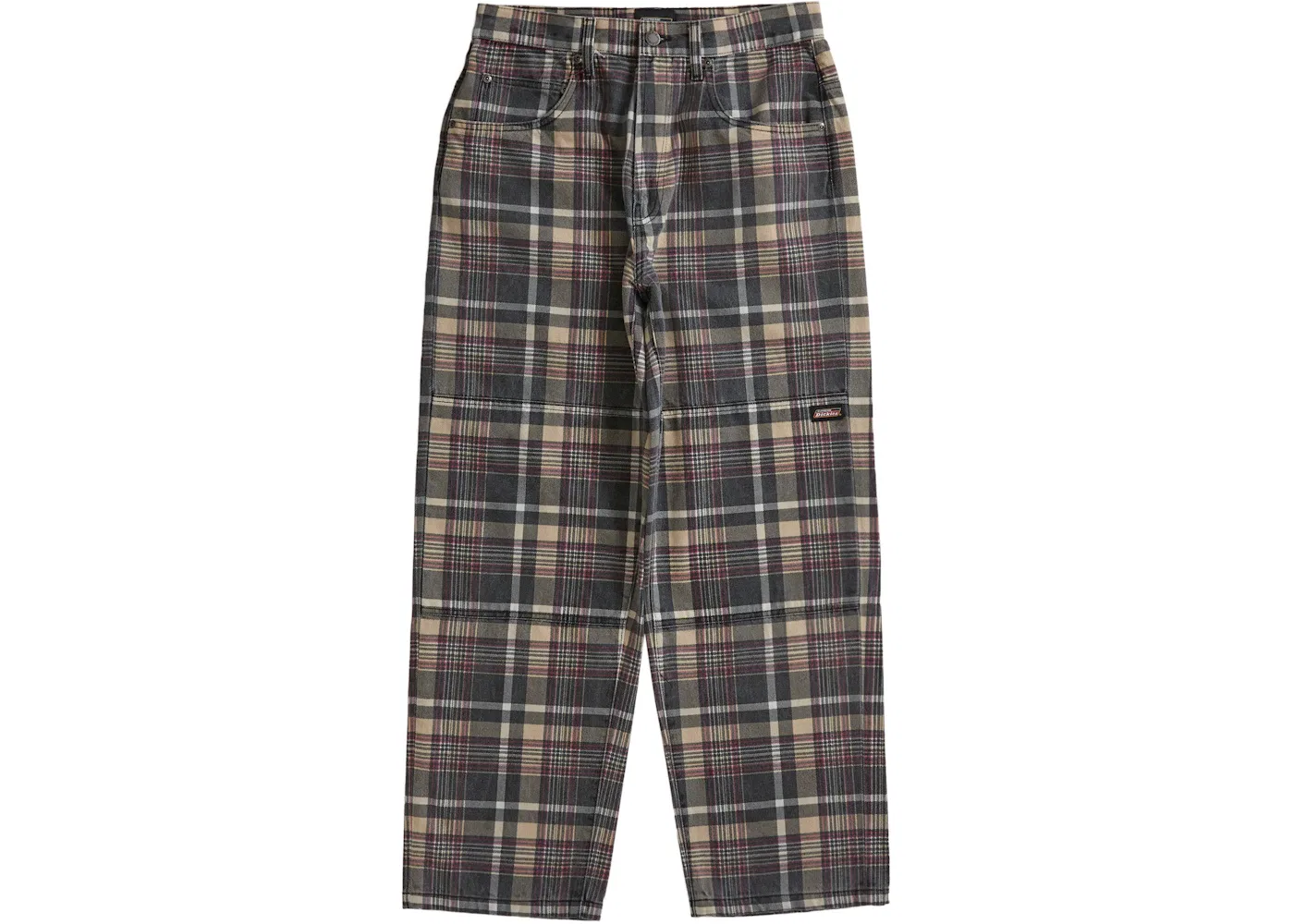 Мужские джинсы с принтом Supreme Dickies Double Knee Baggy Jean Brown Plaid, Black Plaid