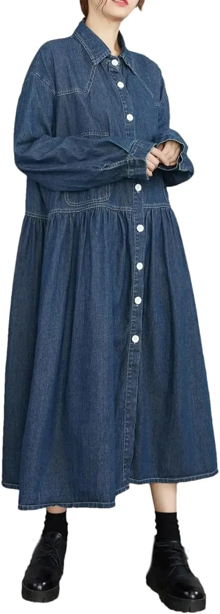 Женское джинсовое платье миди A-силуэта с рюшами, Dark Blue