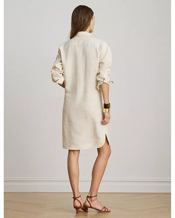 Женское льняное платье-рубашка Linen shirtdress Ralph Lauren, Winter Cream — фото 3