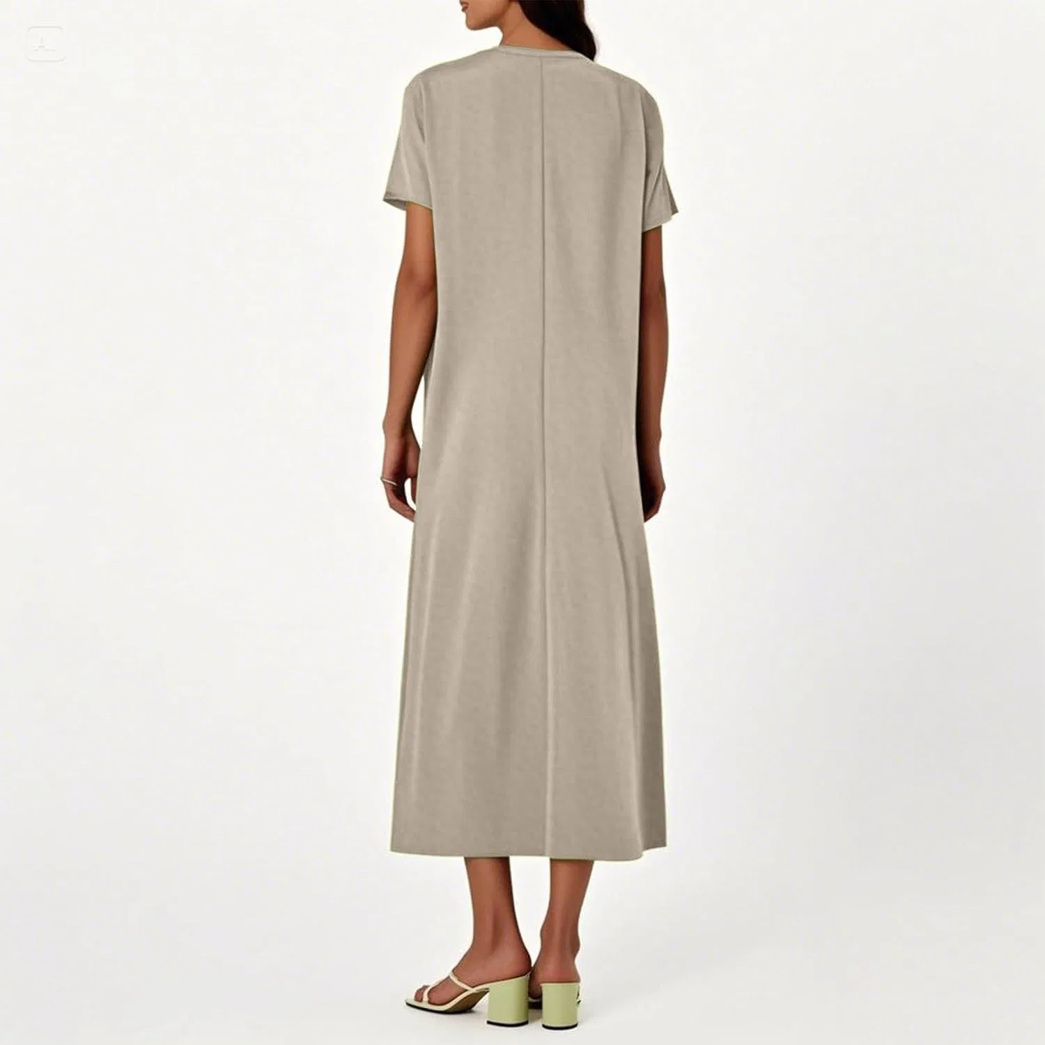 Женское свободное макси-платье с V-образным вырезом, Khaki — фото 3