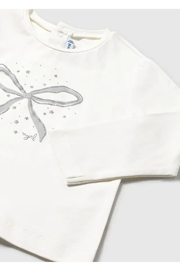 Детская футболка для девочек с длинным рукавом Winter baby girl basic long sleeve tshirt Mayoral, Ecru — фото 2