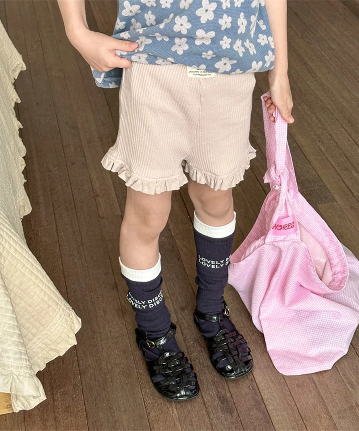Детские шорты для девочек с фриллами Rib Frill Short Pants aimoha, Розовый