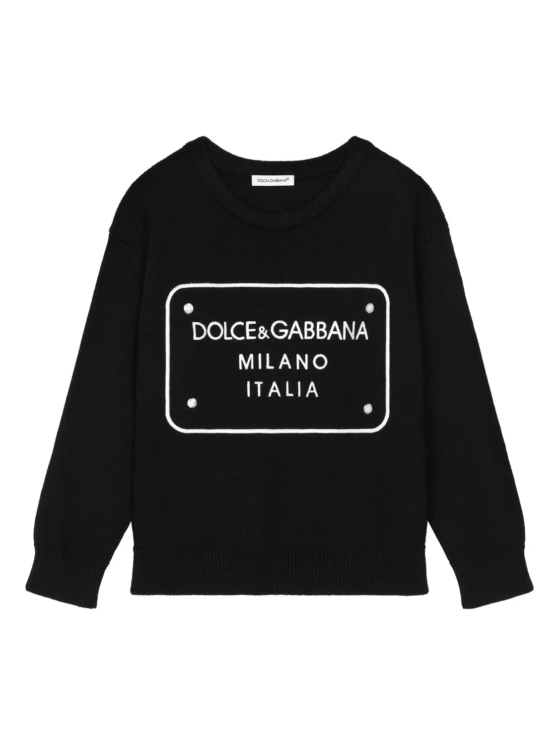 Детский шерстяной джемпер с вышитым логотипом Dolce & Gabbana, черный
