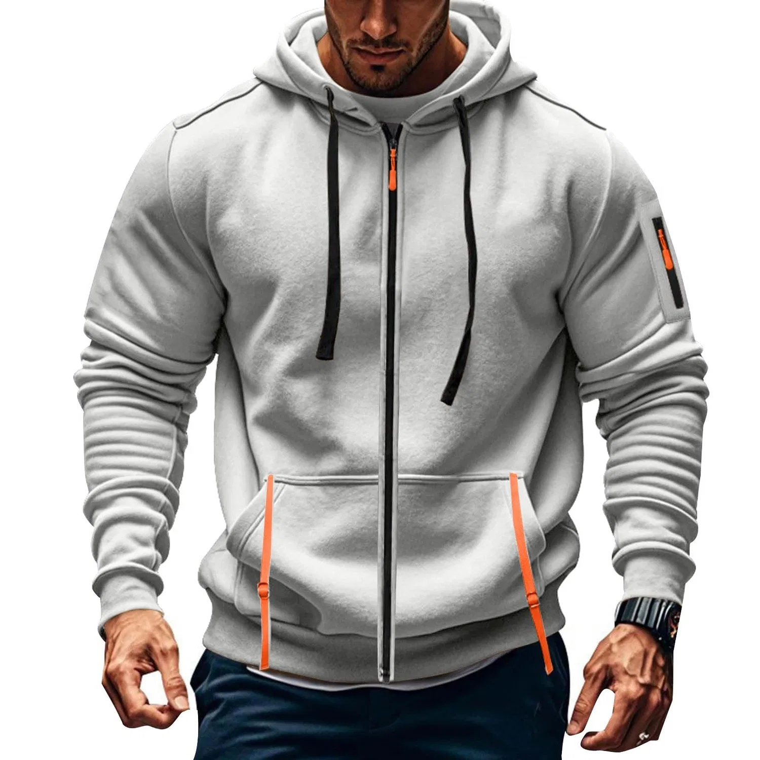 Мужской худи с молнией и длинным рукавом Military, 2-grey
