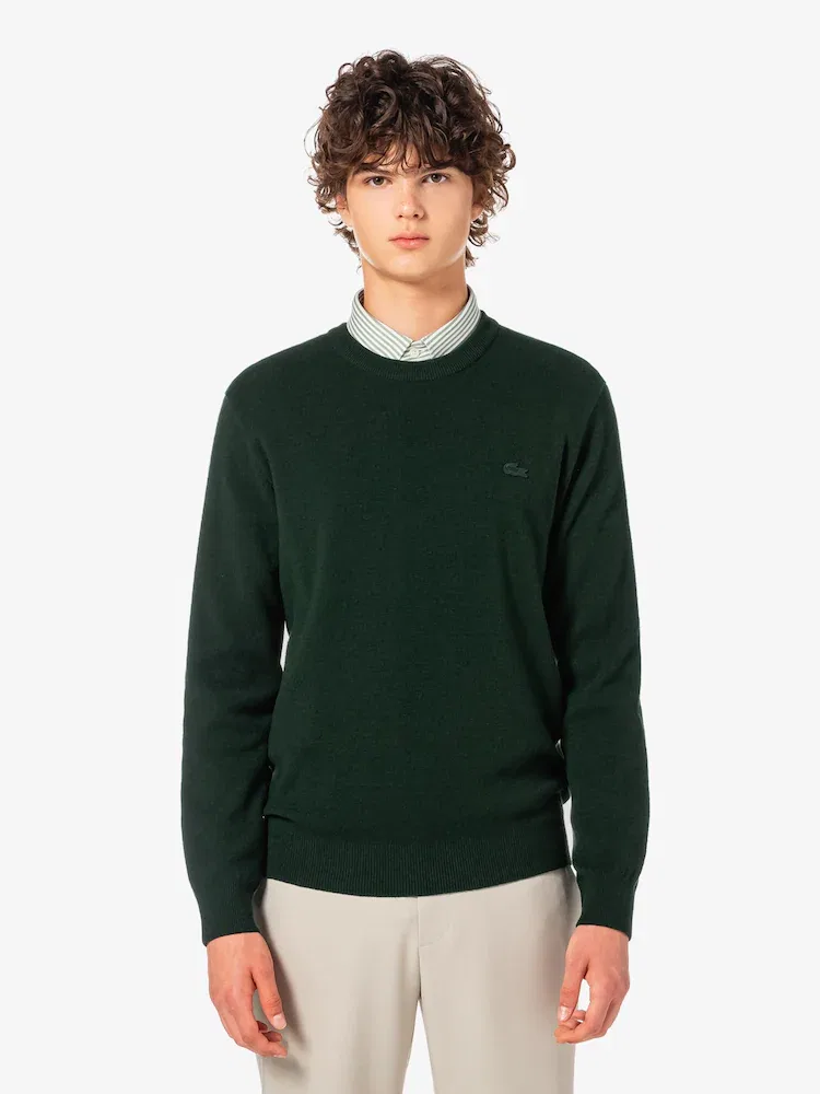 Свитер Lacoste базовый с круглым вырезом, мужской, из 100% шерсти, синий
