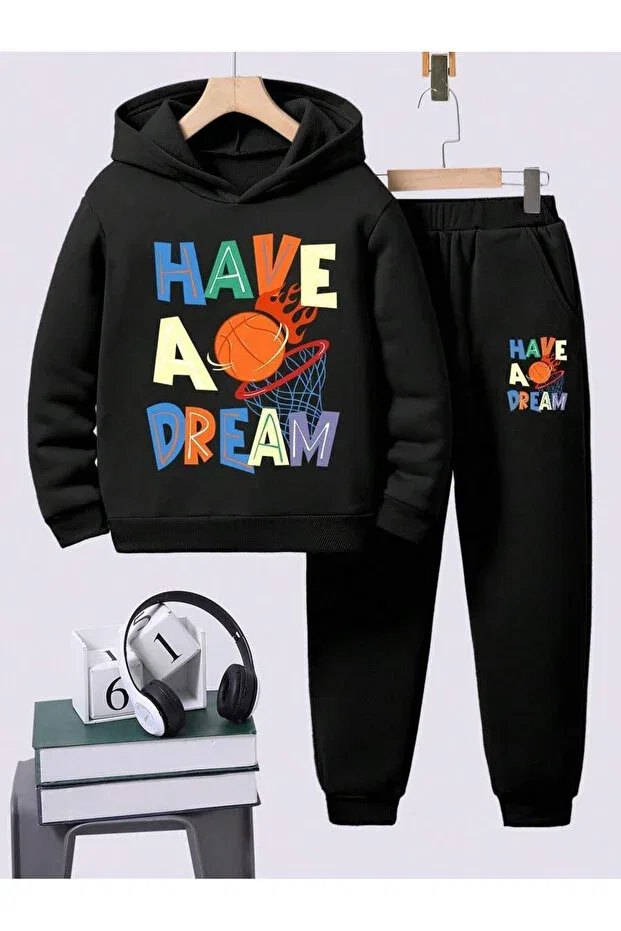 Детский комплект из толстовки и штанов для девочек с принтом Have a dream Svart Wear, Black — фото 2