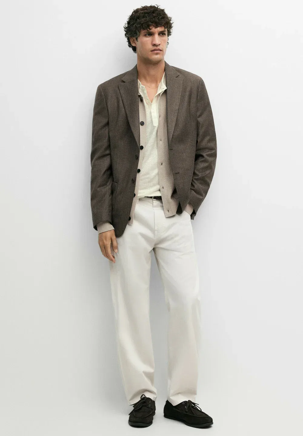Пиджак из шерстяной смеси с карманами Massimo Dutti, Mottled Dark Brown — фото 2