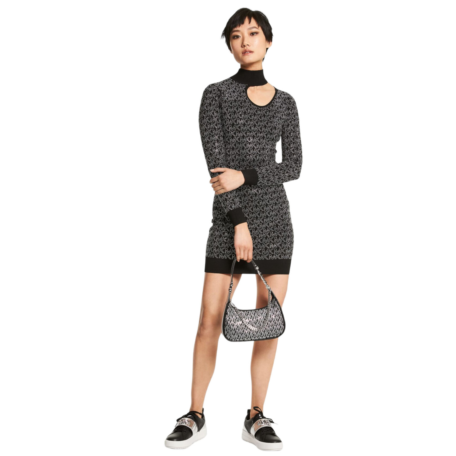 

Платье Michael Michael Kors Crystal Logo Stretch Viscose Cutout, черный