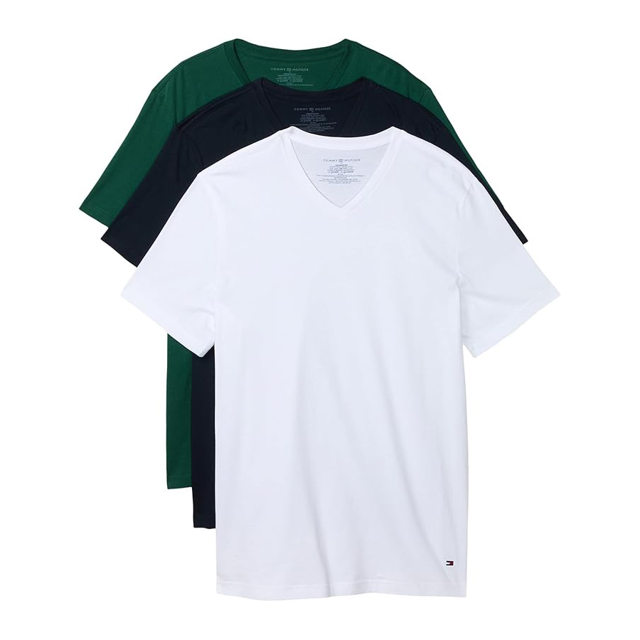Комплект футболок Tommy Hilfiger Cotton Classics V-Neck, 3 предмета, темно-синий/темно-зеленый