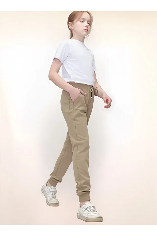 Детские брюки для девочек хлопковые без принта Jannock, Beige