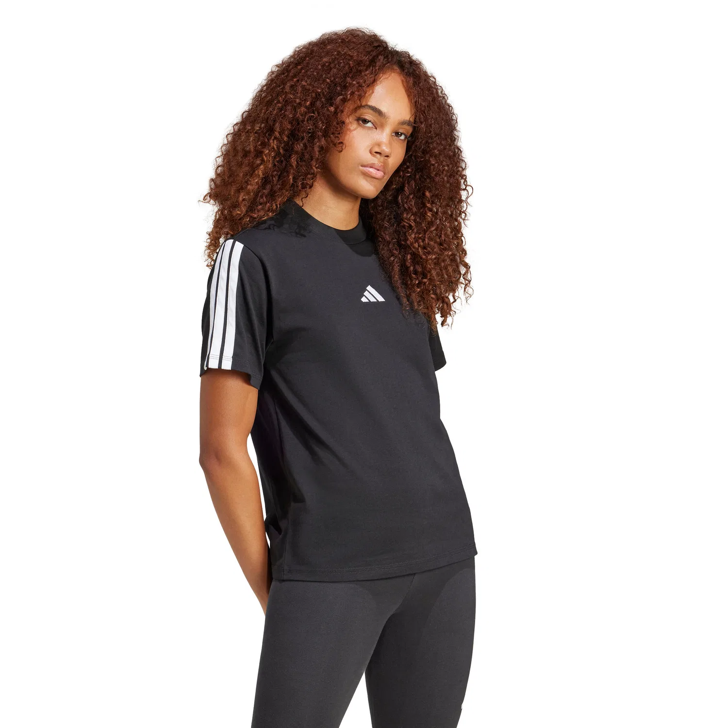 Женская футболка с длинным рукавом adidas Essentials 3-Stripes, Черный — фото 3