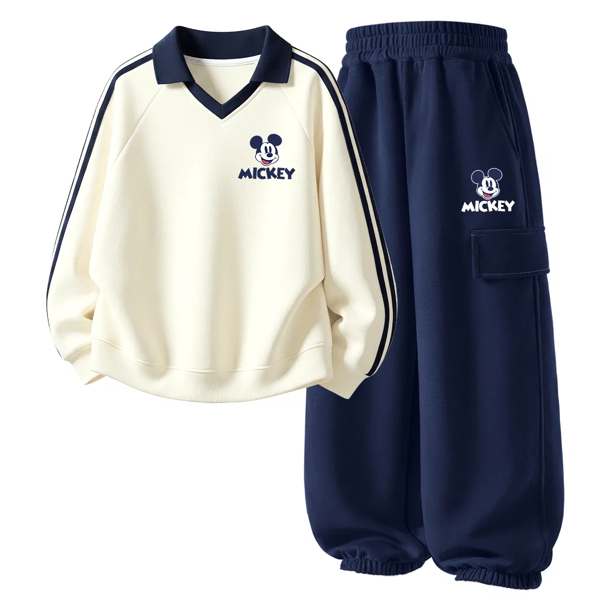 Детский комплект из двух футболок с принтом Mickey Mouse Disney, Ivory White/Navy Blue