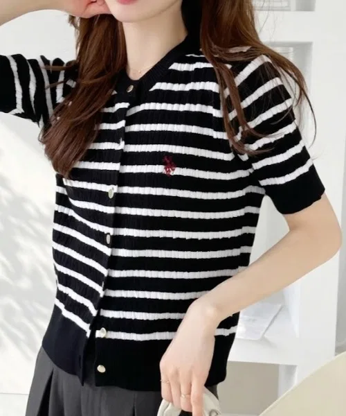 Женский пуловер с кабельным узором и вышивкой U.S. POLO ASSN., Black/White