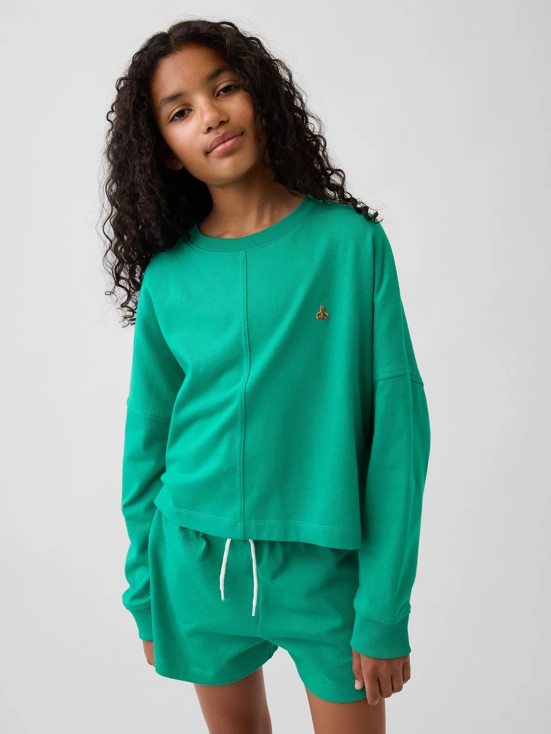 Футболка оверсайз с длинным рукавом Gap Heavyweight Oversized Seam, зеленый