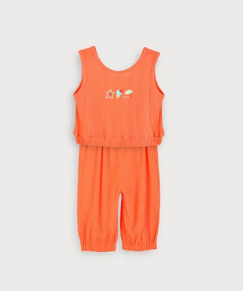 Детский комплект из топа и брюк с принтом, Summer Short Sleeve Tank Top & Wide Pants, moimoln, Orange