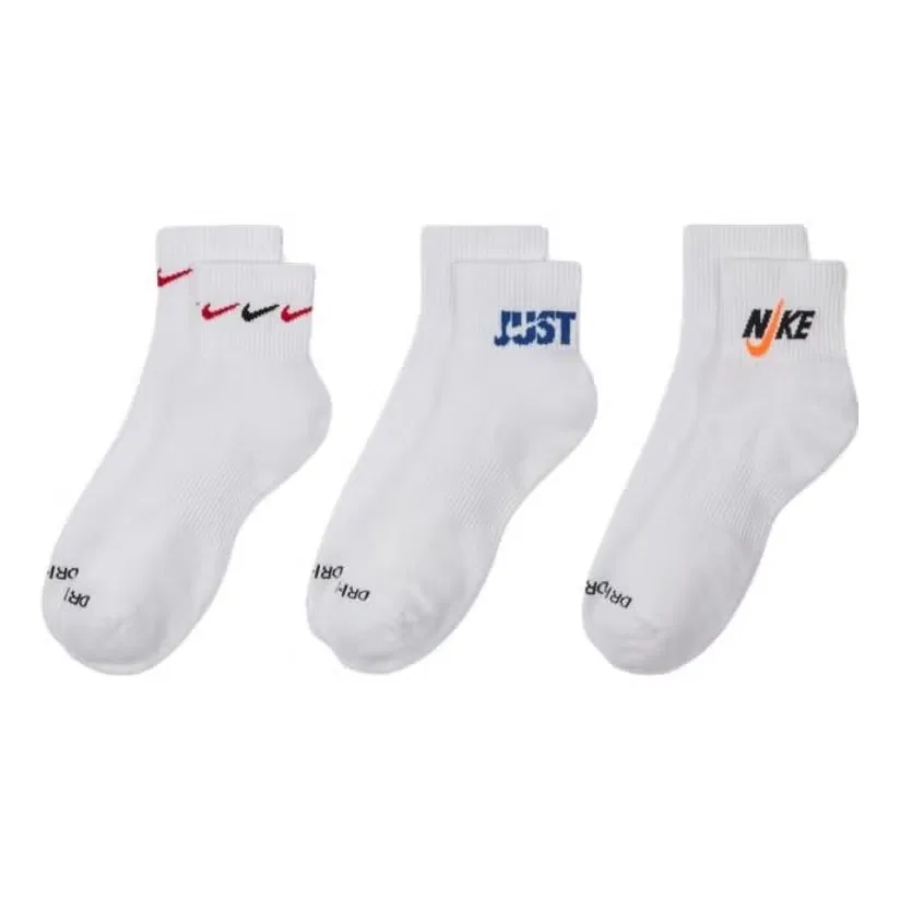 Носки тренировочные с амортизацией, комплект 3 пары, Everyday Plus Cushioned Training Ankle, Nike, белый