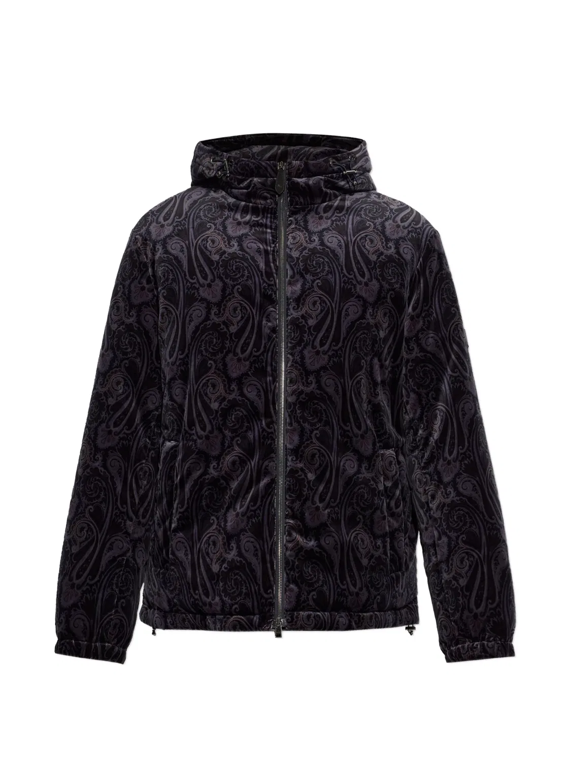 Пуховик бархатный с узором пейсли ETRO, черный