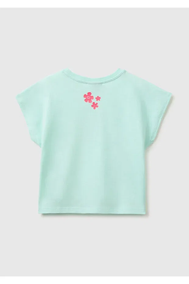 Детская футболка для девочек с принтом Lilo & Stitch, United Colors Of Benetton, Water Green — фото 2