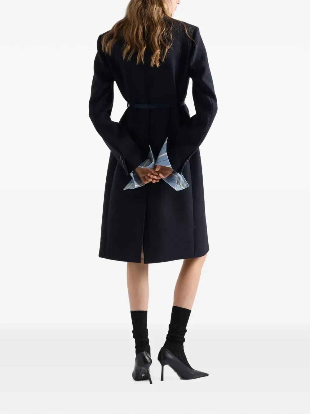 Однобортное пальто из двойной шерсти с вышивкой Prada, синий — фото 3