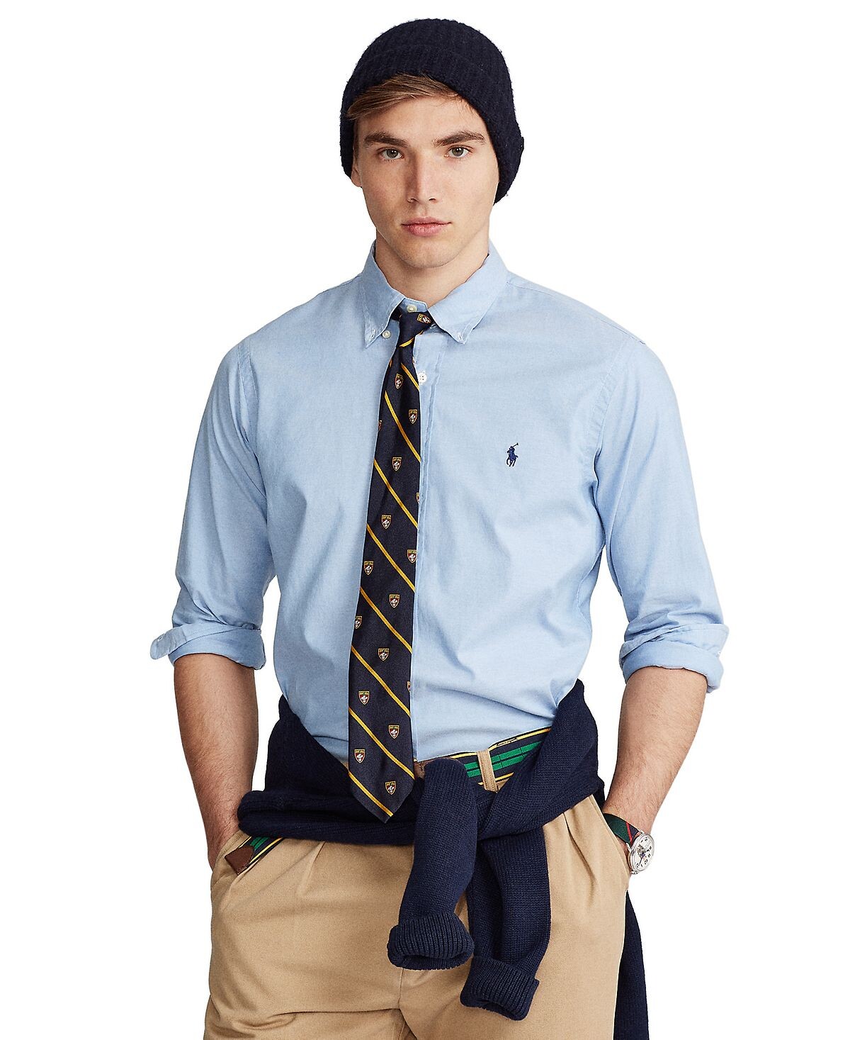 Мужская оксфордская рубашка классического кроя стрейч Polo Ralph Lauren, синий — фото 2