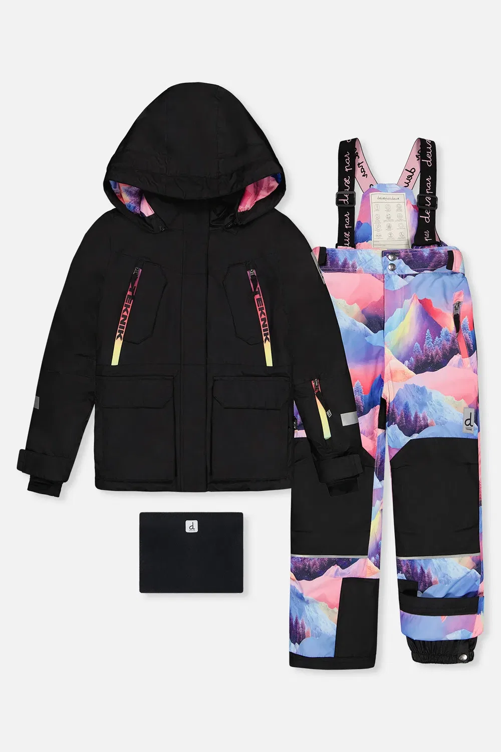 Детский зимний комбинезон из двух предметов с утеплителем Deux par Deux, Pink Print with Blue Mountains