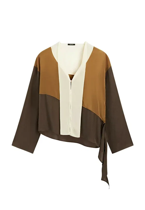 Блуза свободного кроя Tricolor flowing shirt Massimo Dutti, темно-коричневый — фото 3