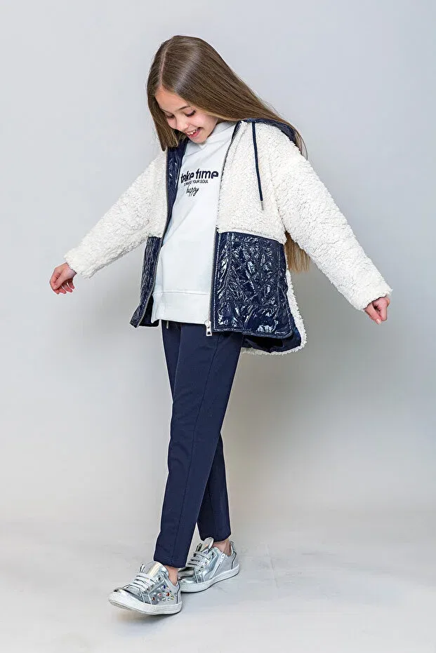 Детское пальто для девочек стеганое с капюшоном Incity, Navy Blue — фото 3