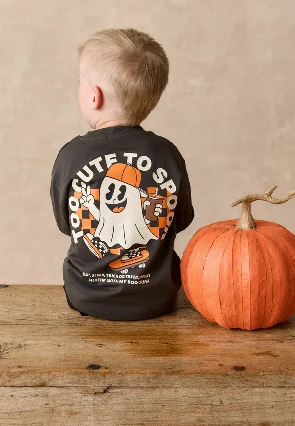 Футболка с длинным рукавом с принтом Food Next glow in the dark halloween ghost, черный — фото 3