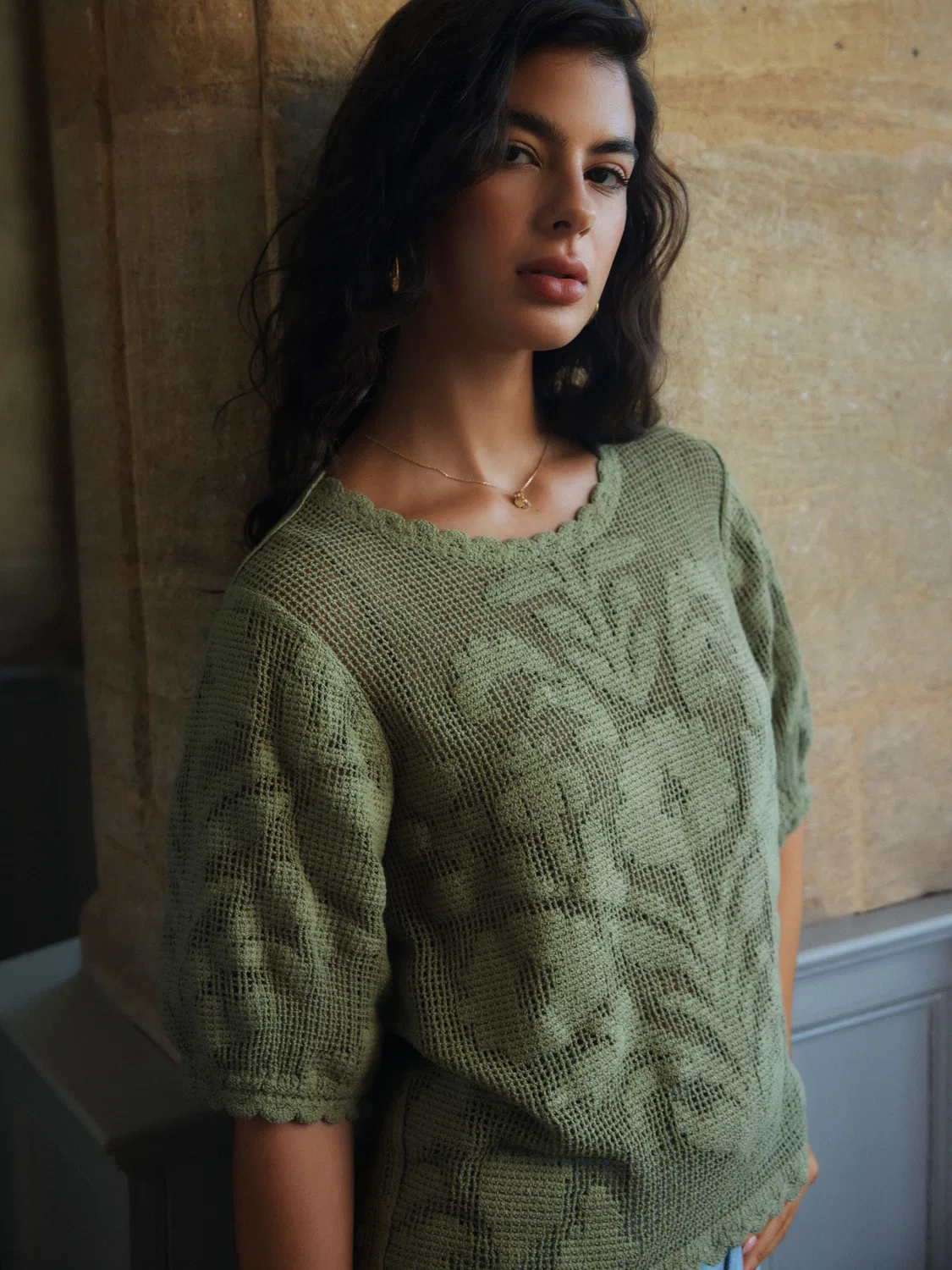 Футболка с кружевным цветочным узором, National Trust x Next, Khaki Green
