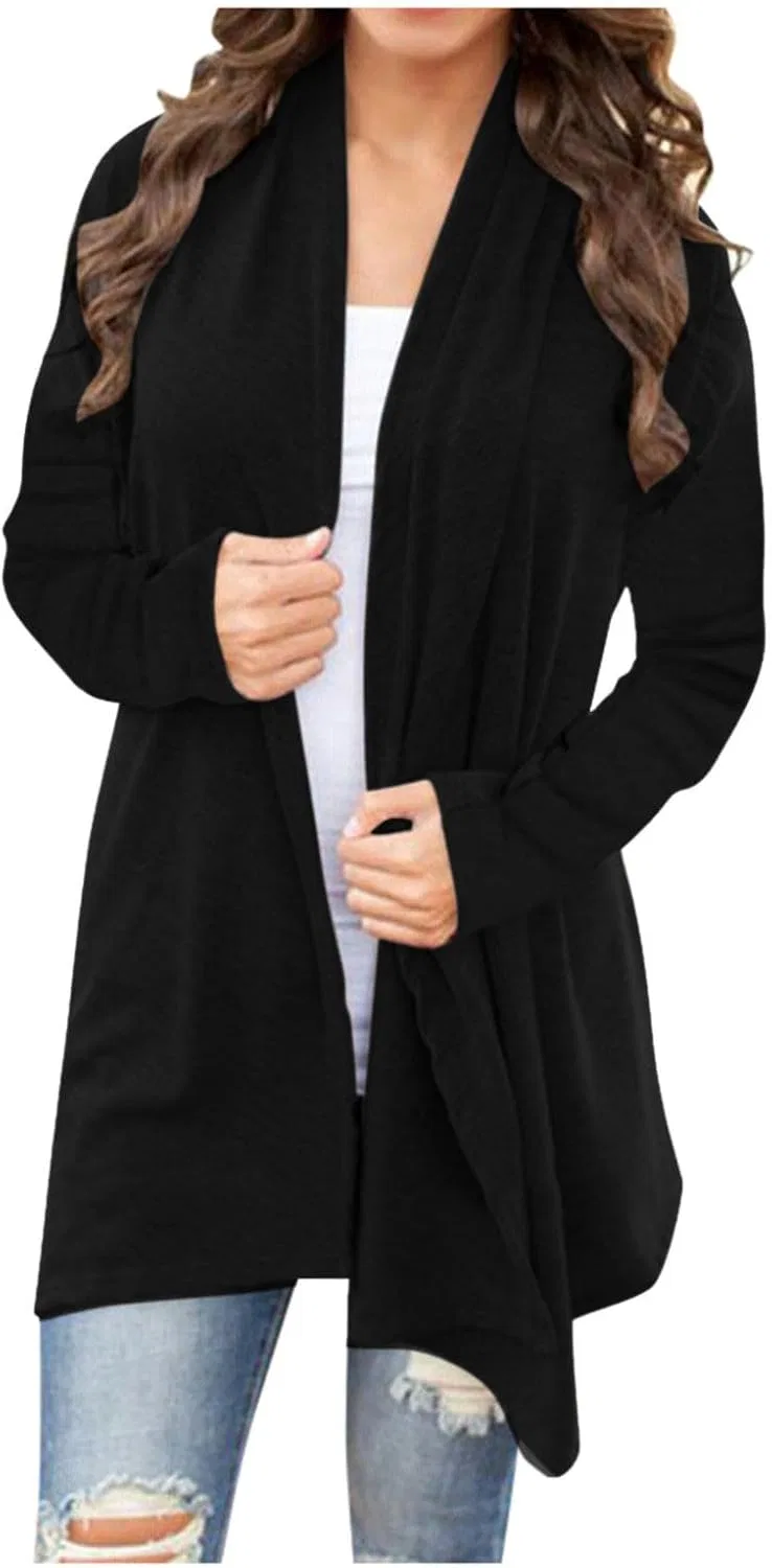 Женский кардиган с драпировкой длинный свободный, Black