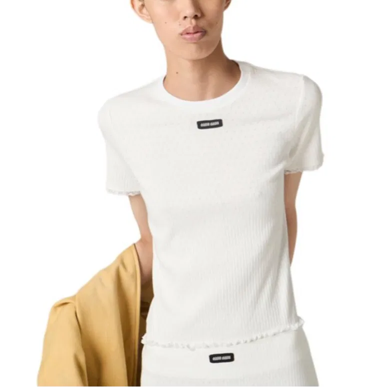 Футболка с круглым вырезом, свободный крой, MIU MIU, White — фото 4