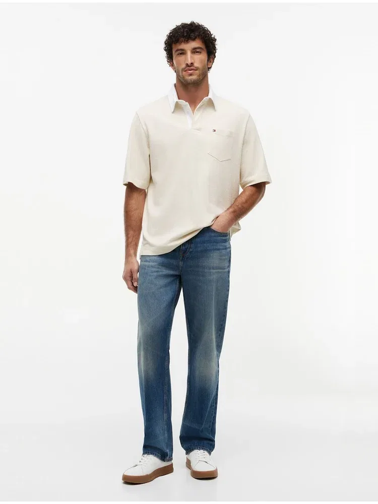 Футболка-поло хлопковая кремовая Rugby Relaxed Fit TOMMY HILFIGER, Beige — фото 2