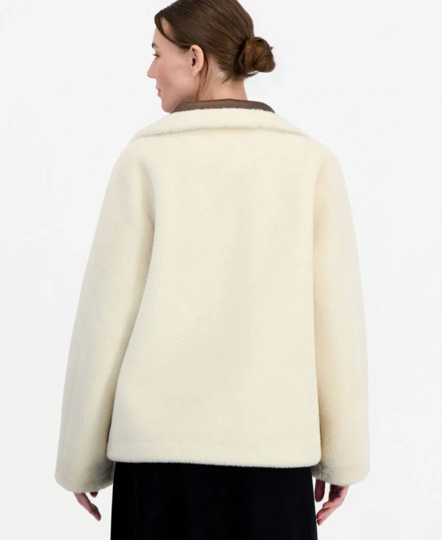 Женская куртка из искусственного меха с воротником-хомутом Calvin Klein, Tofu — фото 3