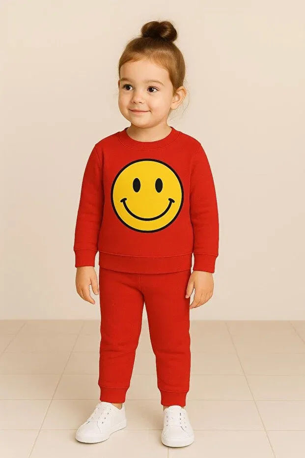 Детское худи с принтом Smiley emoji printed sweatshirt Playwear, Красное — фото 2