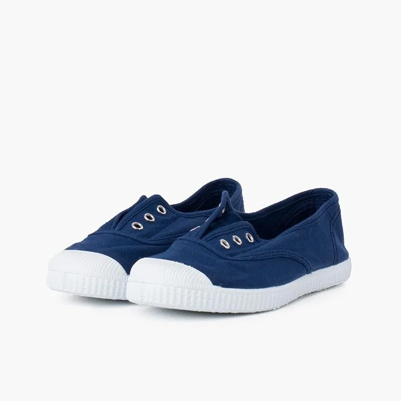 Детские кеды из парусины с резиновым носком без шнурков Pisamonas, Blue Navy — фото 4