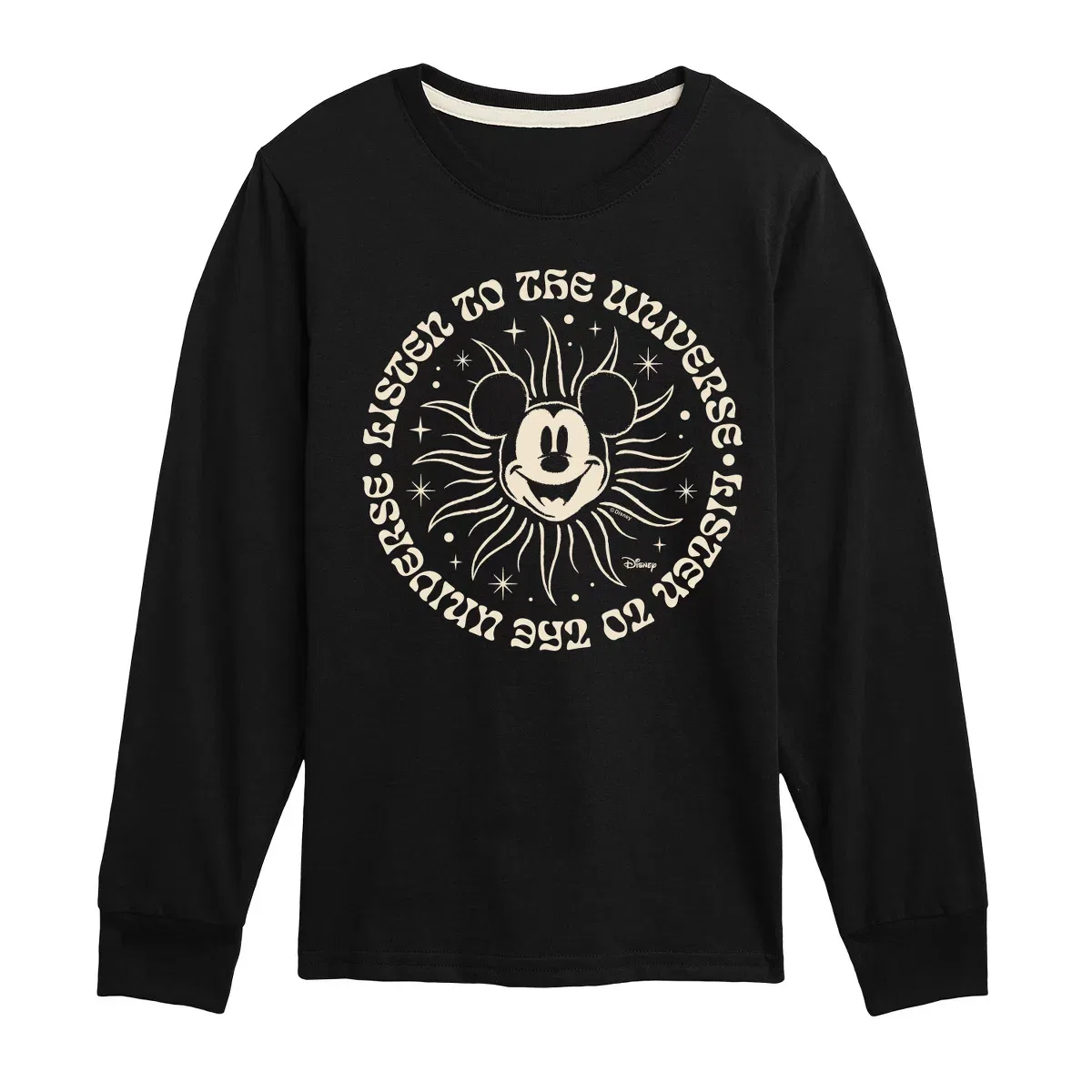 Детский лонгслив с принтом Mickey Listen To The Universe Disney, Black