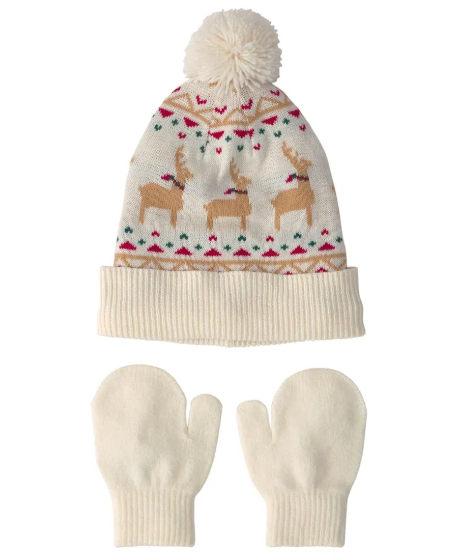 Комплект шапка и варежки с узором Фэр-Айл, модель Christmas Beanie and Glove Carter's, White